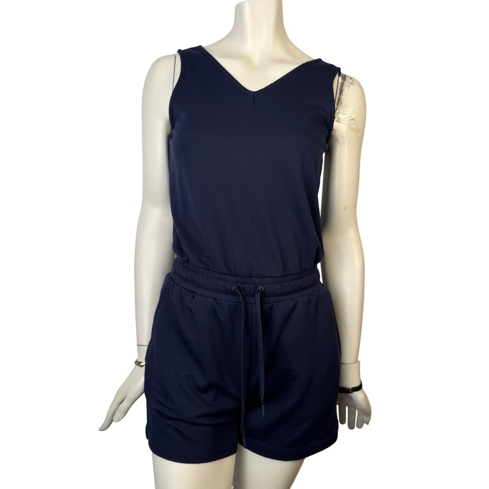 Lole Romper Navy Blue V-Neck Sleeveless Side Pockets Pull On Stretch Gorpcore XS